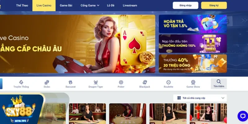 Tổng quan chuyên mục nổi tiếng casino SKY88 cho newbie